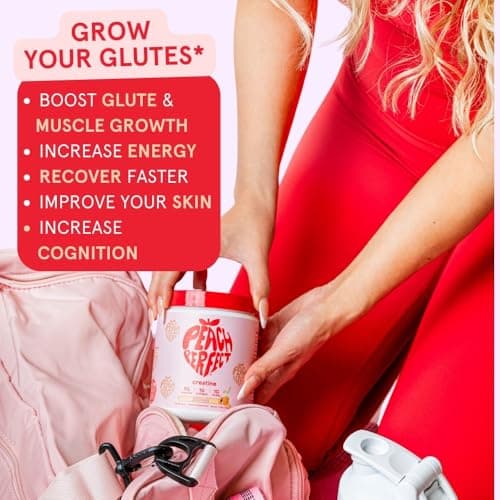 Peach Perfect Creatine for Women – Micronized Creatine Monohydrate Powder with BCAA & Collagen for Glute Strength Support, Boosts Energy, Focus, Strength, and Endurance – Pink Lemonade, 30 Servings