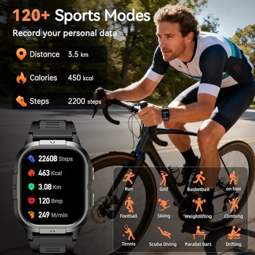 Smart Watch for Men Fitness Tracker: Make/Answer Call Military Smart Watches for Men Digital Watches Heart Rate Monitor Waterproof Running Smartwatch Android Phones iPhone Samsung Compatible 2 Bands