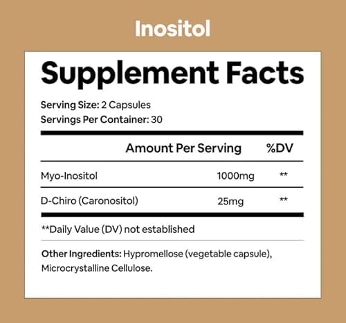 Black Girl Vitamins Inositol Supplement, 2000mg Myo + 50mg D-Chiro, Vegan Capsules to Support Hormone Balance, Healthy Ovarian & Menstrual Wellness, 60 Count