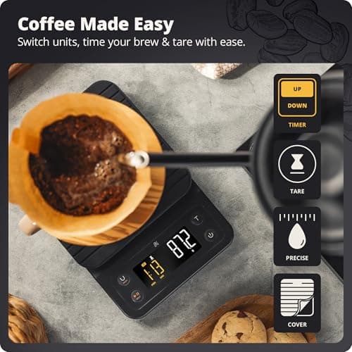 Greater Goods Coffee Scale with Timer โ 0.1g Precision Digital Coffee & Espresso Scale for Pour-Over, Coffee Bean Weighing, Barista Brewing, Waterproof Cover, 3kg Capacity (Onyx Black)