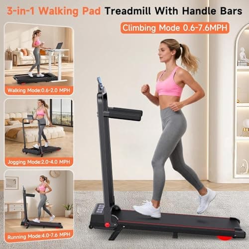 Walking Pad Treadmill for Home Small, 3-in-1 Walking Pad with Handle Bar, 9% Incline Under Desk Treadmill with 300lbs Capacity