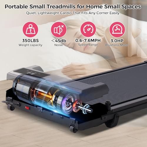Portable Walking Pad Treadmills for Home Small, Electric Mini Walking Treadmill for Exercising, 3.0HP Compact Walking Pad Treadmill with Handle Bar, 0.6-7.6MPH, 350LB Capacity