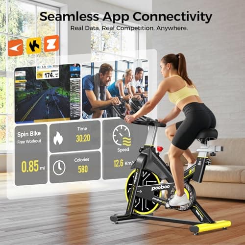 pooboo Exercise Bike,Stationary Bike for Home with Exclusive App,Magnetic Indoor Cycling Bike with 350 lb Weight Capacity,Tablet Mount,LED Calorie Display and Fitness Courses for Weight Loss,Low Noise
