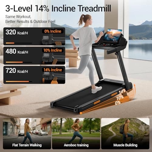 16% Treadmills for Home with Handle, 3 in 1 Portable Treadmill with Incline, Foldable Treadmill with Three Screen, 12 Preset Programs, 400Lbs
