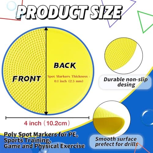 WildTracks 14 Pcs Football Spot Markers, Non-Slip Agility Flat Poly Spots, 4 inches,Floor Dots for Gym,PE Equipment,Rubber Circles Multiple Color Sports Markers(with Storage Package)