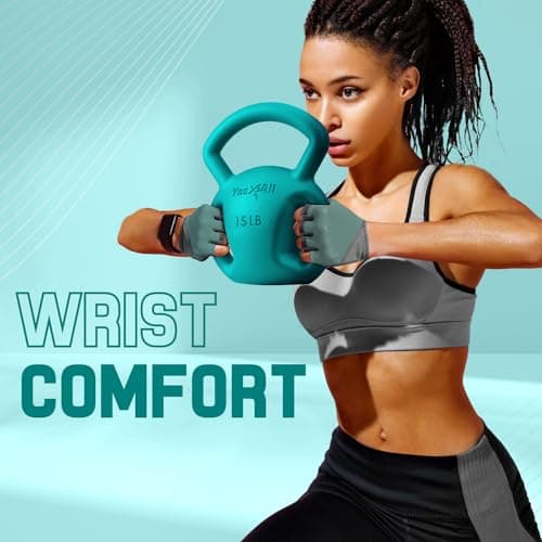 Yes4All Kettlebell, 5-25lb Strength Training Kettlebells for Women, Wide Multi-grip Textured Handle for Home Gym Exercises & Full Body Workout (15lbs - Green)