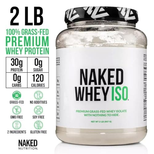 NAKED Whey Isolate Protein - Only 2 Ingredients, 30g Grass-Fed Protein, Zero Carb, Unflavored, Undenatured, Non-GMO, No Soy, Gluten-Free, No Preservatives - 28 Servings