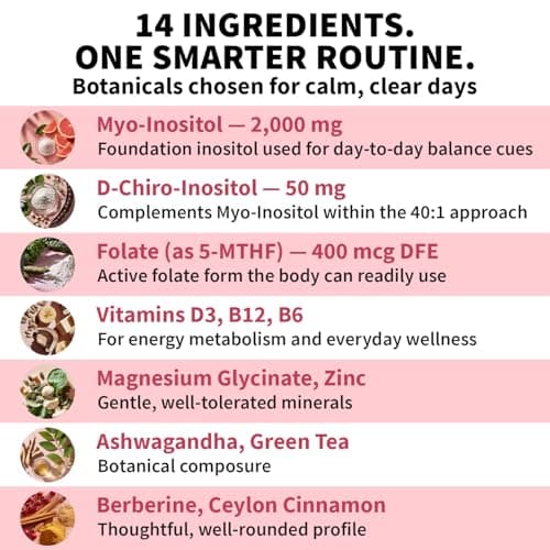 14-in-1 Women’s Inositol Complex Supplement – 40:1 Myo & D-Chiro Inositol with Folate, Vitamin D3, Zinc, Magnesium & Botanicals for Hormone & Feminine Wellness Support – (120 Capsules) (Pack of 1)