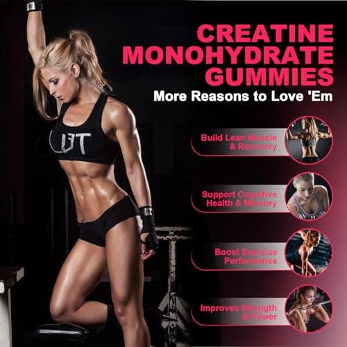 Creatine for Women, Creatine Monohydrate Gummies with Collagen, BCAA, L-Carnitine & Taurine, Strawberry Flavor, Energy Creatine Supplement for Muscle Strength, Energy Boost, Sugar Free, 120 Count