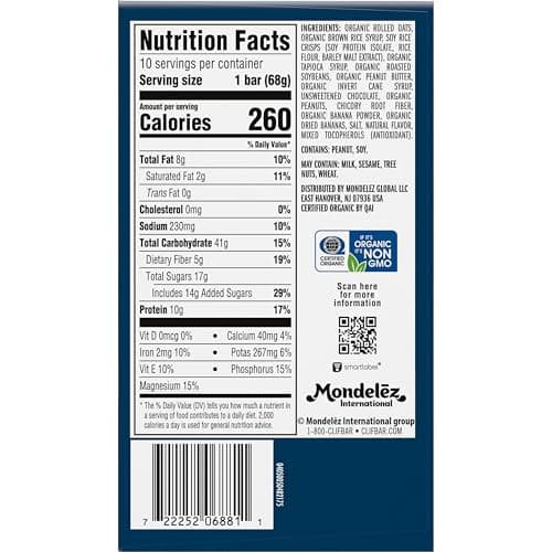 CLIF BAR - Energy Protein Bars - Peanut Butter Banana with Dark Chocolate - Made with Organic Oats - Energy Bars - Non-GMO - (10 Pack)