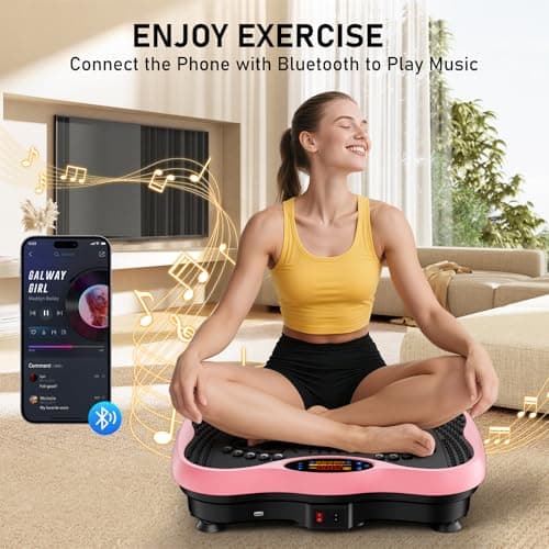 Vibration Plate Exercise Machine, 130 Levels Shake Fitness Vibrating Platform for Lymphatic Drainage Weight Loss, Bluetooth Fat Burner for Women Men, Pink