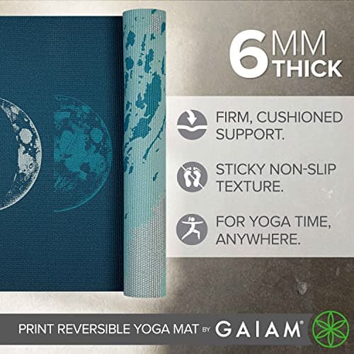 Gaiam Yoga Mat Premium Print Reversible Extra Thick Non Slip Exercise & Fitness Mat for All Types of Yoga, Pilates & Floor Workouts, Lunar Wave, 6mm