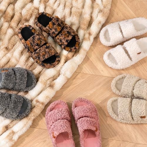 EverFoams Womens Fuzzy Open-toe Slippers Soft Comfy Memory Foam Indoor House Shoes Cool Gray,7-8 US