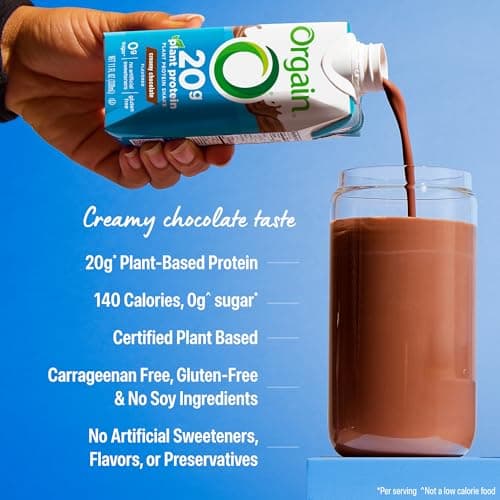 Orgain Organic Vegan Protein Shake, Creamy Chocolate - 20g Plant Based Protein, Ready to Drink, Fruits & Vegetables, Gluten Free, Kosher, No Soy or Dairy Ingredients, 11 Fl Oz (Pack of 12)