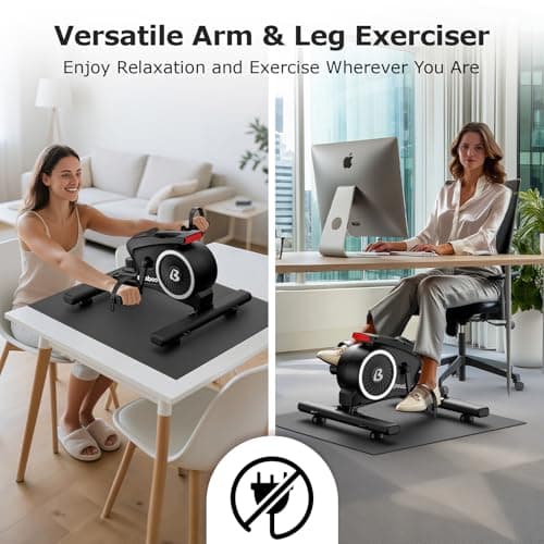 pooboo Under Desk Bike Pedal Exerciser, Quiet Magnetic Mini Exercise Bike with 16 Resistance Levels, Arm & Leg Workout, Resistance Bands & Non-Slip Mat for Home Office Therapy