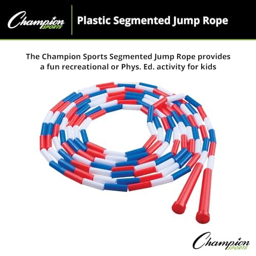 Champion Sports Classic Plastic Segmented Beaded Jump Ropes - Phys. Ed, Gym, Fitness and Recreational Use, 16'L, Red/White/Blue