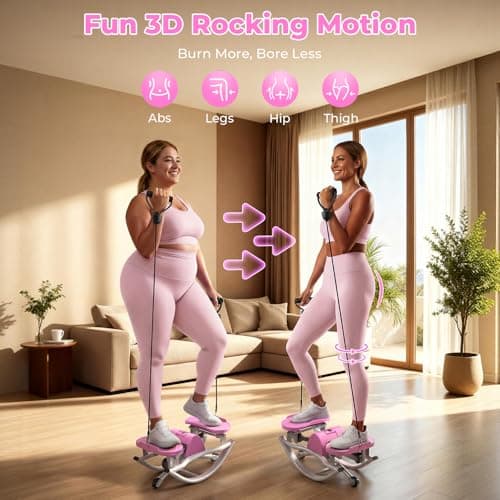 Rock Stepper,Rocking Stepper with Resistance Bands, 3D Side-to-Side Motion Mini Stepper for Women Home Workout, Low Impact Lateral Step Machine with Non-Slip Mat and Digital Counter, 250lbs Capacity