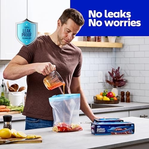 2 Gallon Storage Bags, Double Zipper Seal - 60 Count, Resealable Thick Plastic Food Storage Bags - Microwave-Safe, Zero BPA - Resealable Containers for Lunch, Snacks, Meals - 2 Boxes
