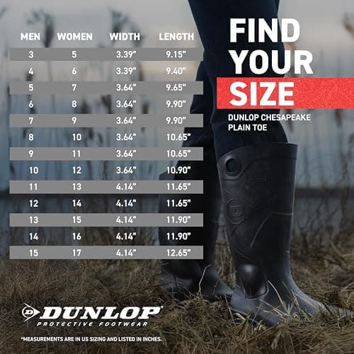 DUNLOP Chesapeake Rubber Boots Plain Toe for Men & Women – PVC - Waterproof - Lightweight Garden, Fishing & Rain Boots with Wide Calf – Black – Size 3–24