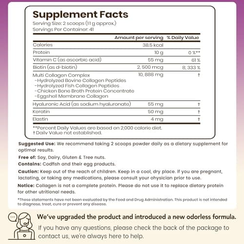 VEV Multi Collagen Peptides Powder, 16 oz (41 Servings) – Type I, II, III, V, X, Hydrolyzed Collagen, Hyaluronic Acid, Biotin, Vitamin C, Supports Skin, Unflavored, Dissolves Easily