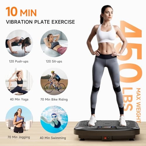 Taevno Vibration Plate Exercise Machine 450 Lbs Capacity, 199 Speeds Workout Vibrating Plate for Lymphatic Drainage Weight Loss, Full Body Shake Platform Machines for Women Men (Soft Black)