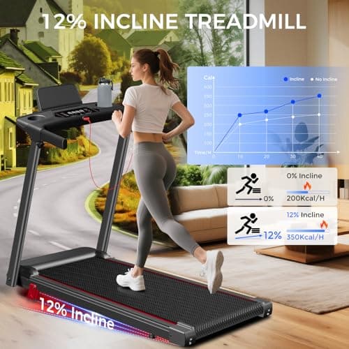 Treadmill with Incline 3-in-1 Portable Treadmills for Home Small, Incline Walking Pad Treadmill with Handle Bar, Walking Pad Foldable with 3.0HP Quiet Brushless, LED Dispay, 300LBS Capacity Black