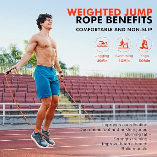 KUTIZE Jump Rope, Weighted Jump Rope for Men Women, Adjustable 1lb Heavy Skipping Ropes, Suitable for Boxing, Cardio, Home Fitness, Training Muscle, Home Gym Workout Equipment for Full Body Exercise
