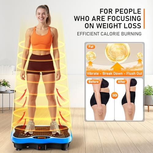 Vibration Plate Exercise Machine, 130 Levels Shake Fitness Vibrating Platform for Lymphatic Drainage Weight Loss, Bluetooth Fat Burner for Women Men, Blue