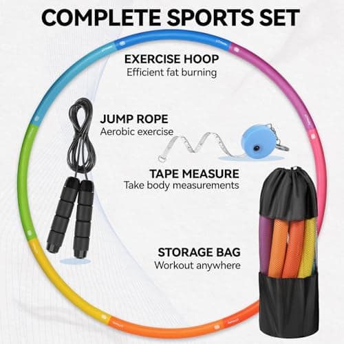 Phobby Weighted Exercise Hoop for Adults, 2.2lbs Adjustable Fitness Hoop, 8 Detachable Hoop Sections with Jump Rope & Storage Bag, Home Gym Workout