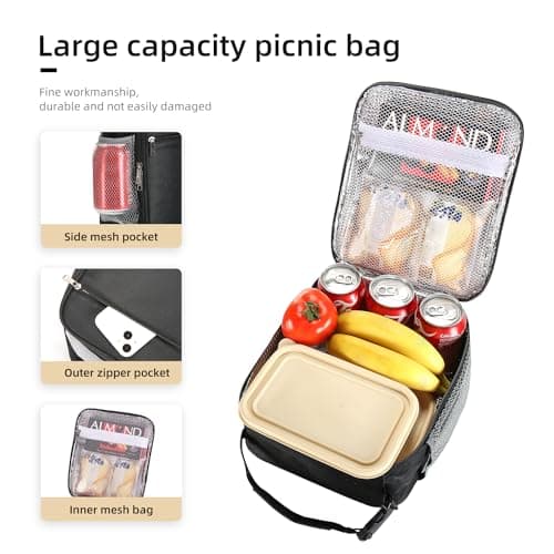Lovoeo Lunch box Lunch bag for men women Insulated Lunchbox Lunch bags for Work Picnic Travel (Black)