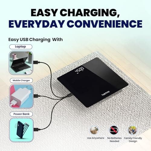 Digital Bathroom Scale for Body Weight - Rechargeable Weight Scale for People with LED Display, KG/LB, 400 lb Capacity, Step-On Technology, Highly Accurate