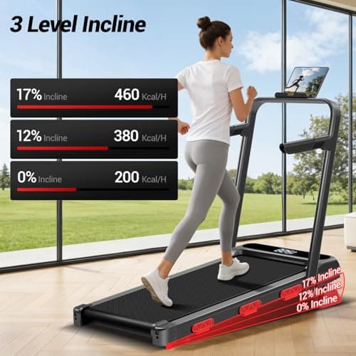 16% Incline 3-in-1 Under Desk Walking Pad, 2.5HP Quiet Foldable Treadmill, Portable Compact Walking Pad, Low Noise Treadmill for Home Office Small Space, 0.6-6.2 MPH, 300 LBS Capacity