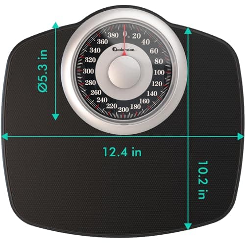 Adamson A25 Scales for Body Weight - Up to 400 LB - New - 5.3" Dial on 12.4" x 10.2" Platform - Anti-Skid Rubber Surface - High Precision Bathroom Scale Analog - Durable with 20-Year Assurance - Black
