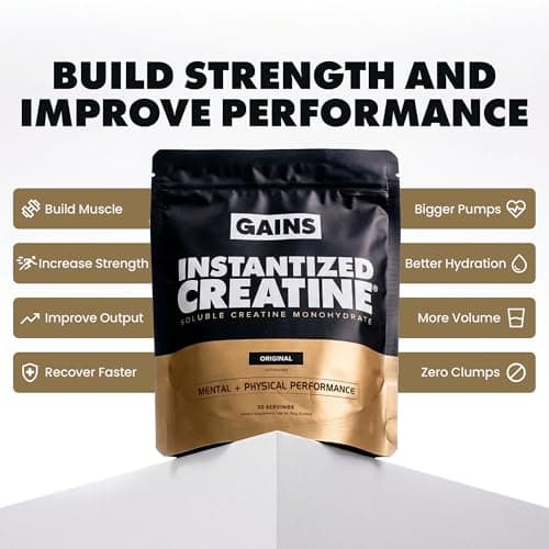 Gains in Bulk Instantized Creatine Monohydrate for Men & Women, Soluble Creatine Powder, Supports Muscle Building, Strength and Performance, Bodybuilding Supplements, Unflavored, 30 Servings