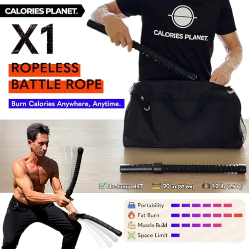 Calories Planet X1 Weighted Ropeless Battle Rope for Home Gym, Workout Exercise Rope for Strength Building, HIIT and Low-Impact Aerobic Training for Men & Women