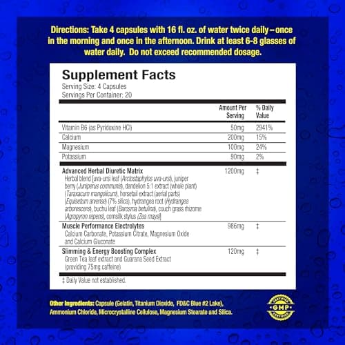 Maximum Human Performance Xpel Maximum Strength Diuretic Water Pills, for Water Retention Relief, Weight loss Support, with Vitamin B-6 Potassium Dandelion Root, 80 Capsules