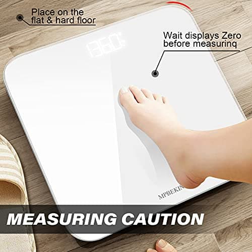 Scale for Body Weight, High Accuracy Bathroom Digital Scales, Bluetooth Weighing Scale, Unlimited Users, LCD Display, Round Corner Disign, Compact Size with Sturdy Tempered Glass 400lb- White