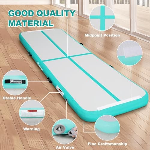 FBSPORT 10ft Inflatable Air Gymnastics Mat Training Mats 4 inches Thickness Gymnastics Tracks for Home Use/Training/Cheerleading/Yoga/Water with Pump