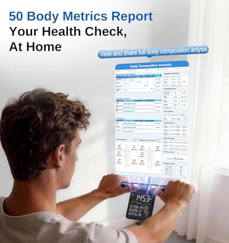 GE Smart Scale for Body Weight: 8-Electrode Body Pod Fat Monitor with Full Body Composition Analysis, Bluetooth App Sync, Large Handle Display, 400lb Capacity Bathroom Scale for Home & Gym, Black