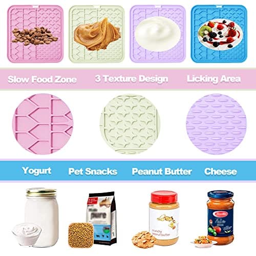 Bikabpet Lick Mat for Dogs and Cats,Cat Licking Pad with Suction Cups for Dog Anxiety Relief,Dog Peanut Butter Lick Pads for Dogs Perfect for Bathing Grooming,Slow Feeders for Dogs and Cats,4Pack