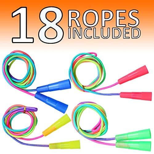 Elcoho 18 Pack Kids Rainbow Jump Rope Set Jumping Ropes Skipping Ropes for Kids Outdoor Fun, Party Favors, 7.2 Feet