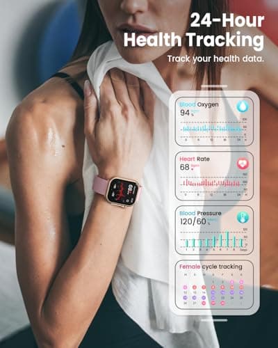 Smart Watch for Women for iPhone Android: 1.85"Smartwatch with Make/Answer Call Sleep Heart Rate SpO2 Blood Pressure Monitor IP68 Waterproof 120+Sport Mode Fitness Tracker 1000mAh Battery 2Bands Pink