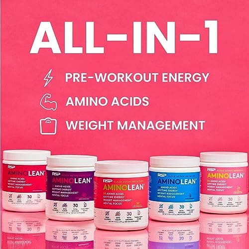 RSP NUTRITION AminoLean Pre Workout Powder, Amino Energy & Weight Management with Vegan BCAA Amino Acids, Natural Caffeine, Preworkout Boost for Men & Women, 30 Serv, Pink Lemonade…