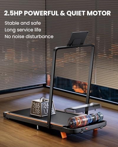 Abonow Portable Walking Pad with Handle Bar for Home & Office, 2 in 1 Under Desk Treadmill with 8% Incline, 2.5HP Small Foldable Compact Treadmills Walking Machine, LED Display, 265 LBS - Black