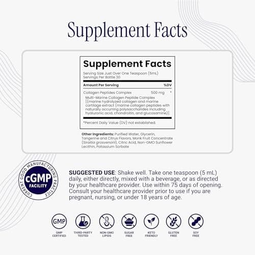 Rho Nutrition Liposomal Collagen Peptides - High-Absorption Liquid Collagen Supplement - Supports Skin Elasticity, Joint Health, and Overall Vitality for Healthy Aging, 5 fl oz
