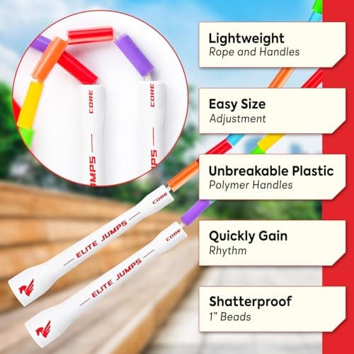 Beaded Kids Exercise Jump Rope - Segmented Skipping Rope for Kids - Durable Shatterproof Outdoor Beads - Light Weight and Tangle Free Exercise Training - Adjustable Jump Rope for Fitness - 7ft