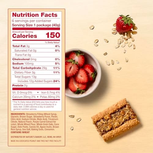 Nature’s Bakery Oatmeal Crumble Bars, Strawberry, Real Fruit, Vegan, Non-GMO, Breakfast Bar, 1 Box With 6 Bars, 6 Count