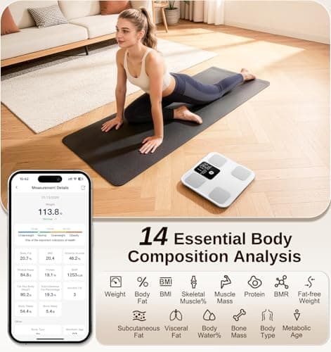 GE Smart Scale for Body Weight: Body Fat, BMI, Digital Bathroom Scale - 14 Body Composition Analyzer Health Monitor, Highly Accurate Bluetooth Weighing Scale with App 400 lb, 11 Inch