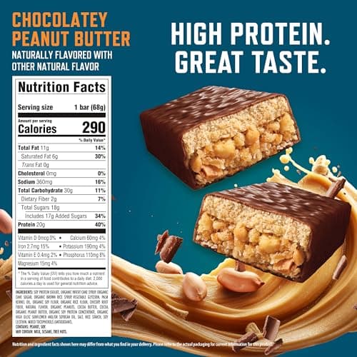 CLIF BUILDERS Protein Bars - Chocolate Peanut Butter Flavor - 20g Plant Based Protein - Gluten Free - Non-GMO - Low Glycemic - No Artificial Sweeteners - Value Pack, 2.4 oz. (12 Count)