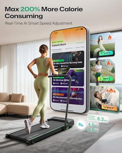 UREVO Strol 2E Smart 2-in-1 Folding Treadmill, Compact Walking Pad with Safety Handle, Plug and Play, Dual LED Display, Workout APP, Walking or Running for Home Office, Remote Included, Flaxen